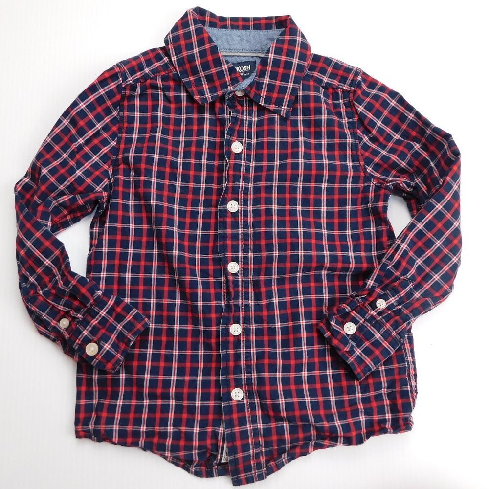Oshkosh B'Gosh Plaid Red Blue Button Front Shirt Toddler Boys 4T / 5T